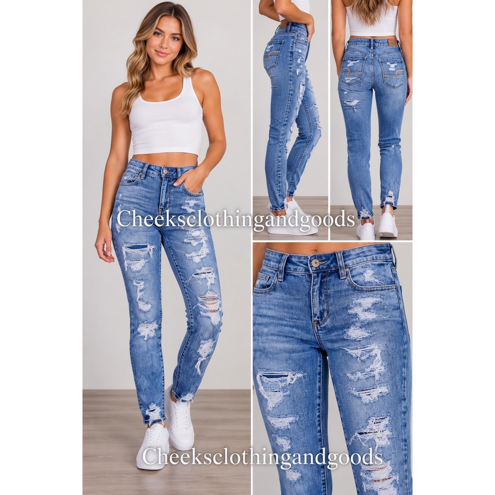American Eagle Ne(x)t Level Stretch Hi-Rise Jegging Distressed Blue Size 4 Short